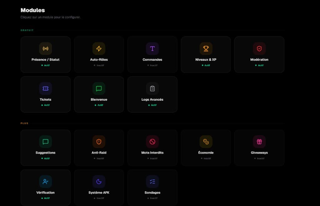 29 modules, un clic pour activer